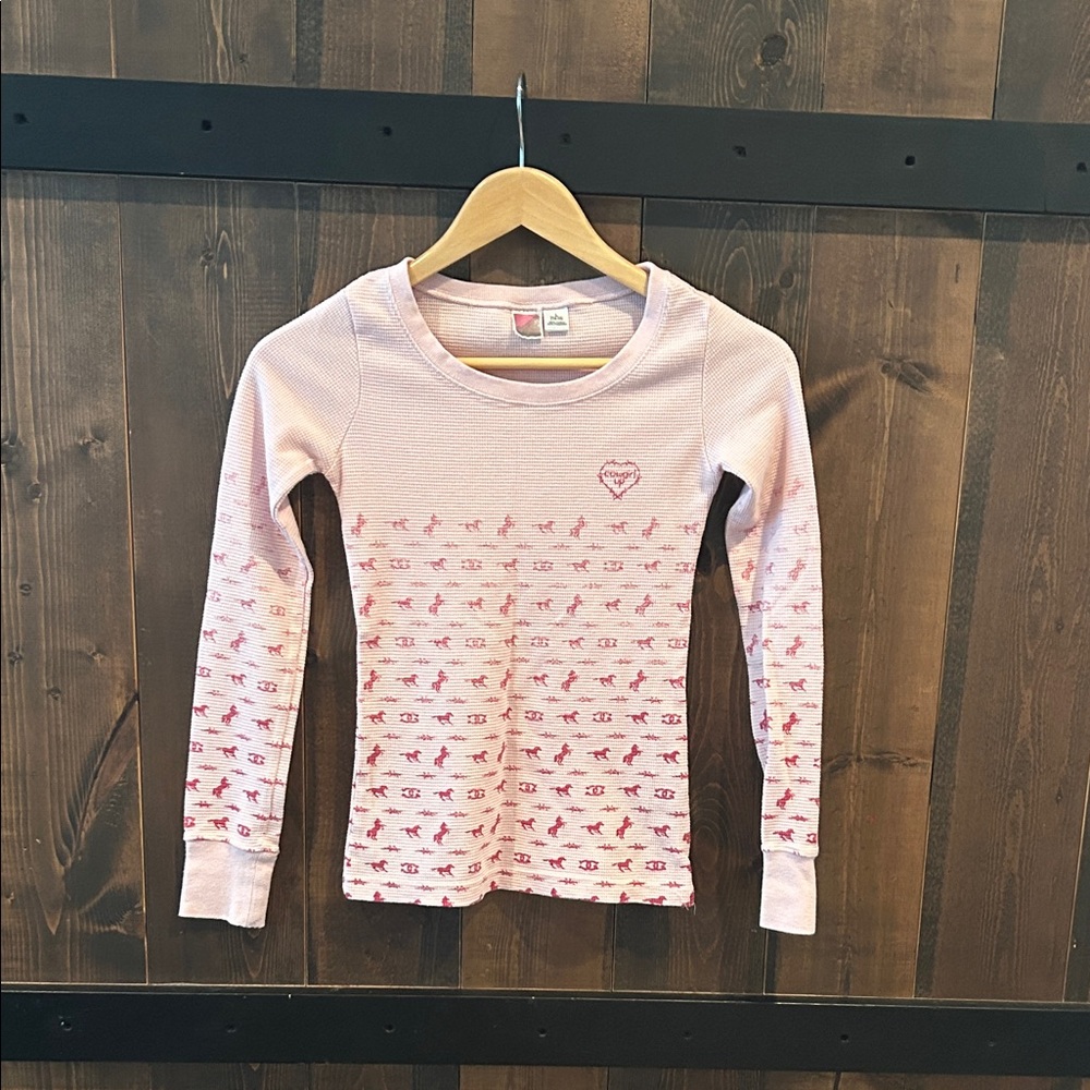 Cowgirl Up Horse Print Long Sleeve Girls Size L